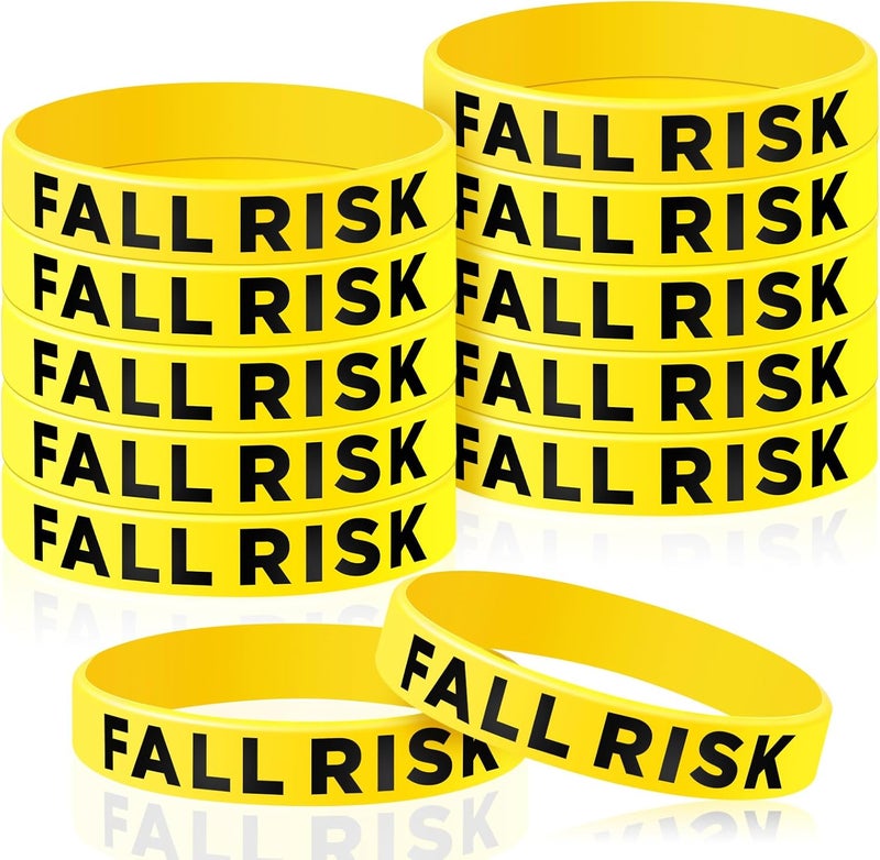 Sumind 12 Pcs Fall Risk Bracelet Emergency Alert Wristband for Elderly Patient Wristbands Fall Risk Silicone Rubber Bracelets for Men Women Old People Gifts(Yellow) - Image 1